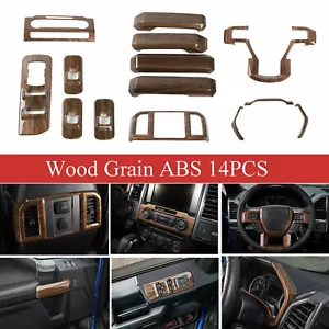 14PCS Wood Grain ABS Interior Decorative Trim Cover Kit For Ford F150 2015-2020 - Picture 1 of 8