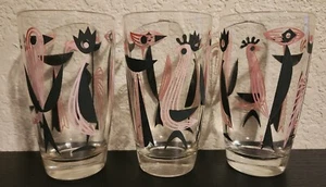 3 Vintage MCM Dyball Atomic Bird Glasses Pink & Black - Picture 1 of 6