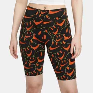 Nike Women's Smiling Face Tight Fit Shorts Size Small Mid Rise Black Orange $50 - Picture 1 of 12