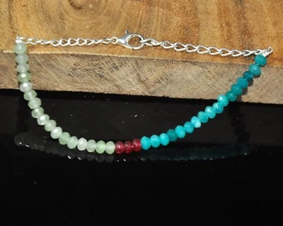 Fatto a Mano Multicolore Gemma Bracciale, Giada Gemma e Argento Catena - Immagine 1 di 3