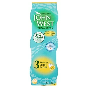 John West Tuna Steak with Sunflower Oil No Drain Less Mess 60g X 6 - Picture 1 of 1