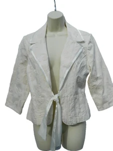 Wet Seal Tie Up Jacket Womens Size L White Blazer Embossed Design Pockets Sash - Picture 1 of 15