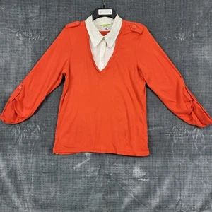Camisa para mujer IZOD manga larga con cuello en V y cuello en V talla XL naranja/blanco - Imagen 1 de 10