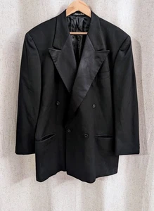 Giorgio Armani Collezioni Double Breasted Black Tuxedo Jacket 41R Satin Wool - Picture 1 of 12