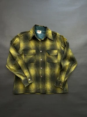 1950s Montgomery Ward Green Black Shadow Plaid Wool Shirt Mens Medium - Image 1 of 4