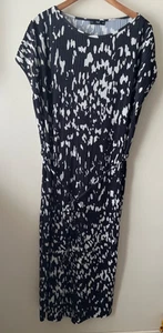 F&F Dress Size 18 Black Printed Cap Sleeve Plisse Tunic Belted Midi Formal Party - Picture 1 of 7