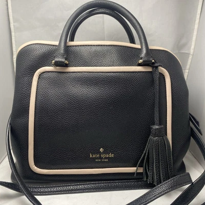 Bolsa satchel Kate Spade Ward Place Evangelie couro pebbled preto-rosa acento - Imagem 1 de 4