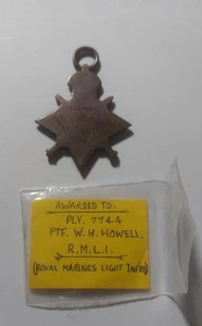 WW1 Royal Marines 1914-15 Star Medal PTE.W.H.Howell R.M.L.I. - Picture 1 of 3