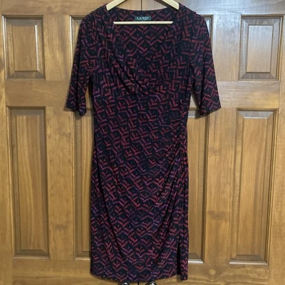 Lauren Ralph Lauren Women’s Size 10 Faux Wrap Ruched Waist Sheath Dress - Image 1 of 4