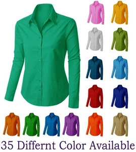 Women's Cotton Classic Shirt Solid Work Office Casual Wear Perfect Shirt Blouse - Picture 1 of 29
