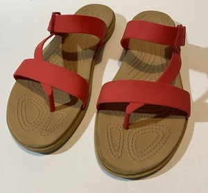 Crocs Tulum Zehenstegsandalen Damen 11 rot hellbraun Riemchen Schnalle Slipper Schuhe - Bild 1 von 9