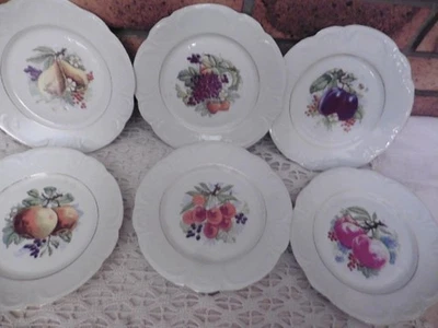 6 ANCIENNES ASSIETTES A DESSERT PORCELAINE"LIMOGES FRANCE"FRUITS DIVERS 21 CM - Photo 1/4