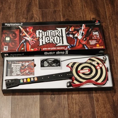 Guitar Hero II PlayStation 2 PS2 Red Octane Guitar Bundle Complete in Box + Game - Image 1 of 4