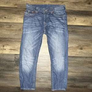 True Religion World Tour Billy Medium Wash Low Rise Denim Jeans Size 34 Flaps - Picture 1 of 6