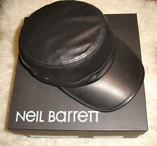 NEW, AUTHENTIC NEIL BARRETT HIGH FASHION RUNWAY SOFT LEATHER ARMY HAT SIZE SMALL