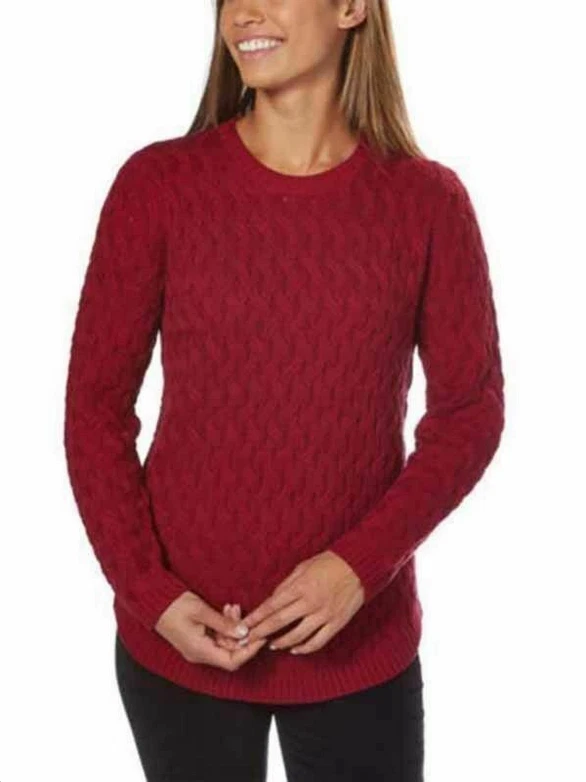Jeanne Pierre Womens Fisherman Cable Knit Sweater Size Small Red Currant