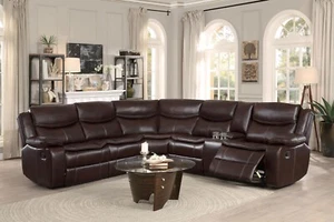 NEW Modern Sofa Sectional Brown Faux Leather Reclining Living Room Couch Set F6E - Picture 1 of 3