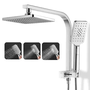 ACA 8'' Square Shower Head Set Chrome Rose with Handheld Diverter Gooseneck - Picture 1 of 9