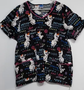 Womens Pockets Scrub Top 2XL Olaf I Love Warm Hugs Disney Short Sleeve Top - Picture 1 of 6