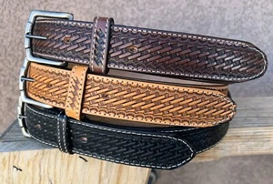 MEN'S HEAVY DUTY BASKET WEAVE CASUAL OR WORK LEATHER BELT, MEN'S LEATHER BELT - Picture 1 of 19