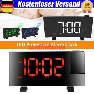 LED FM Radiowecker mit Projektion Digital Funkuhr Dimmbar Tischuhr Alarm USB DE - Bild 1 von 22