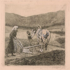 Ferdinand Karl Gold (b.1882) "Peasants Ploughing", 1910s, Etching