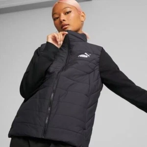 Puma Womens Black Padded Puffer Vest Jacket With Side Pockets & Full-Zip Closure - Picture 1 of 13