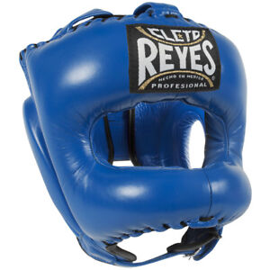 Cleto Reyes Traditional Leather Boxing Headgear with Nylon Face Bar - Blue