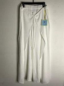 CeCe Women's Overlap Tie Front Wide Leg Soft Pants Ivory Size XL MSRP $69 - Picture 1 of 14