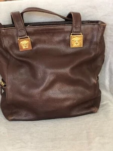 Borsa a tracolla GIANNI VERSACE Couture vintage Medusa pelle marrone oro - Foto 1 di 24