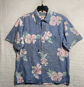 Vtg 90s Cooke Street Hawaiian Button Shirt Mens Large Blue Floral Short Sleeve - Bild 1 von 10