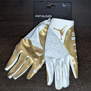 Nike Air Jordan Vapor Knit 4.0 Men's Large White Metallic Gold Football Gloves - Picture 1 of 6