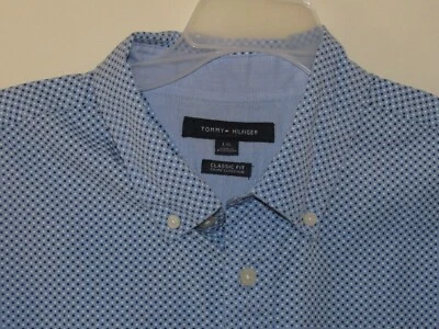 Tommy Hilfiger Mens Large Button Shirt Classic Fit Blue Dots 100% Cotton Preppy - Image 1 of 4