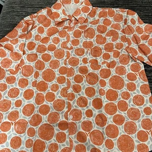 Golf Shirt Mens XL Button Up Hawaiian Print Shirt White Round Orange Design New - Picture 1 of 11