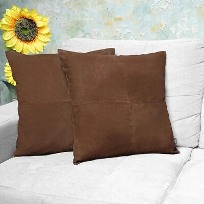 Funda de almohada de gamuza de cuero de cordero lisa de alta calidad marrón medio cojín de sofá Foto 1 de 4