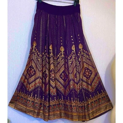 Maxi Falda Suave Surroundings Dorada Metálica Púrpura Estampado Vacaciones Boho Gitana Foto 1 de 4