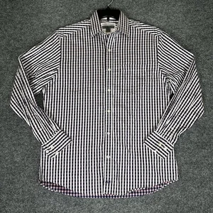Johnston & Murphy Dress Shirt Mens Medium Purple Gingham Tailored Fit Button Up - Picture 1 of 7