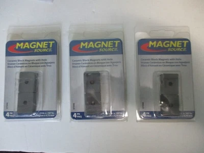MASTER MAGNET Lot of 3 Magnet Source Ceramic Block Magnets with Hole (12 total) NEW 07006