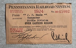 1924 Pennsylvania Railroad Pass dipendente divisione media regione orientale - Foto 1 di 2