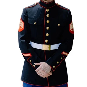 Men British Army Black Cotton Military Wedding Jacket Marine Corps Groom Outfit - Picture 1 of 3