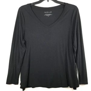 Rachel Zoe schwarzes Langarmshirt mit V-Ausschnitt Damen Übergröße 1X Stretch neu - Bild 1 von 11