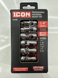 ICON 1/4 “Drive SAE Professional Universal Joint 6 Pcs Set  1/4” - 9/16” S1US6 - Picture 1 of 3