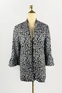 Nine West Women's Blazer Jacket Size 14 Floral Ruffled Sleeve Black Blue Career  - Picture 1 of 10