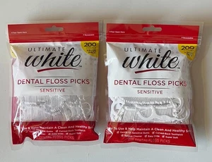 2 Pack Ultimate White Dental Floss Picks 400 Ct Total Sensitive Teeth Oral Care - Picture 1 of 2