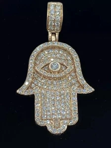 14K Yellow Gold Plated 2Ct Lab Created Diamond Custom Hamsa Hand Pendant GIft - Picture 1 of 5