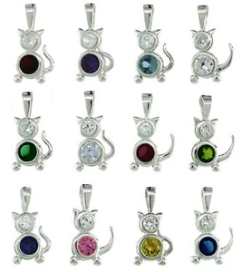 Argento Sterling Pietra Zodiacale Gatto Ciondolo W/Colorato Zircone Cubico - Foto 1 di 13