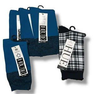 HUE Bodysock Womens One Size Ocean Blue Colorblock 4 Pair With Plaid Femme Sock - Picture 1 of 3