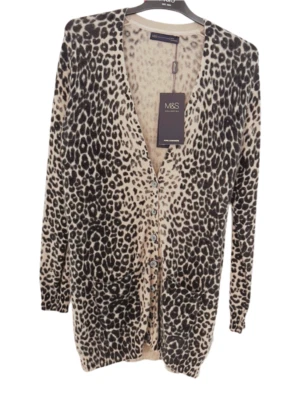 M&S Collection Pure Cashmere Longline Cardigan Leopard Print Sz 12