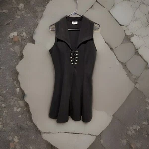 VESTIDO ELÁSTICO VINTAGE AÑOS 70 AÑOS 80 ALLISON CON CORDONES AJUSTADO Y NEGRO BRILLANTE - EE. UU. 36/28/34 - Imagen 1 de 6