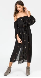 SHONA JOY Dubois Black Printed Off The Shoulder / Cold-Shoulder Dress Size 10 - Picture 1 of 8